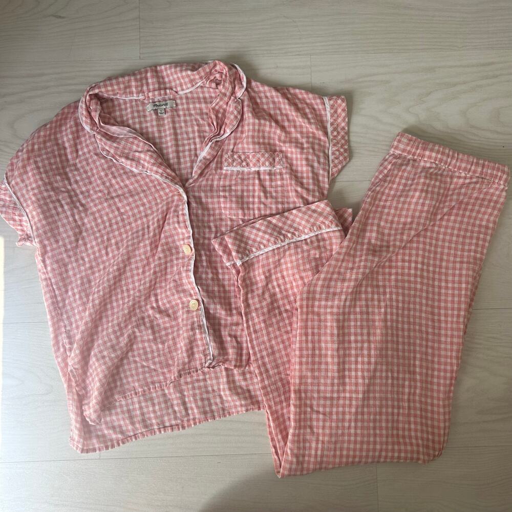 Madewell 100% Cotton Pink Gingham Pajama Set Natural Breathable Size Small - Picture 2 of 7